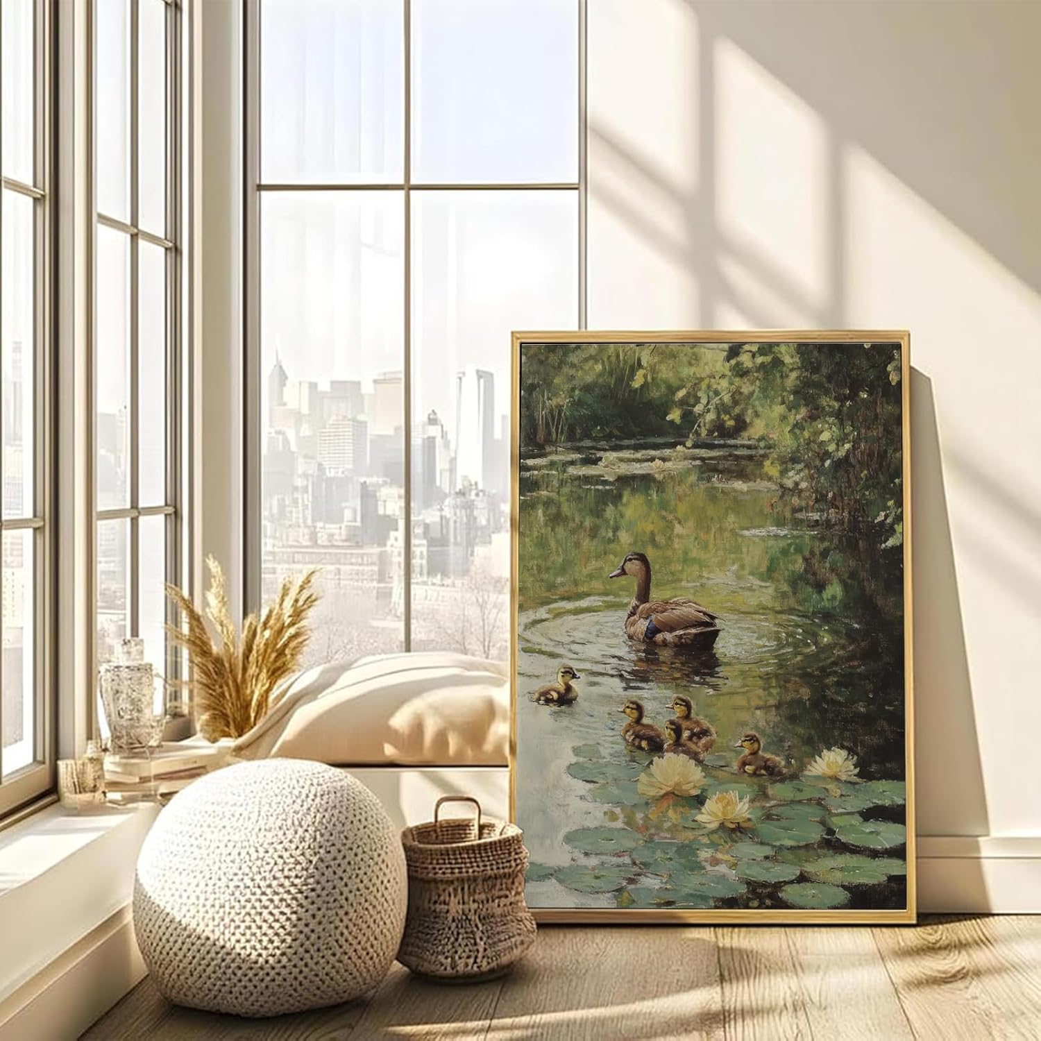 Skiennix Vintage Duck Canvas Wall Art - Farmhouse Decor Print in Sage Green | 8x10in Mother Duck Design