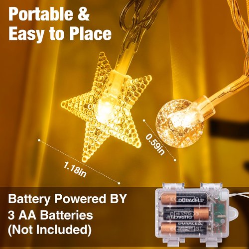 LEXKAEQI 33Ft 80 LED Star String Lights,8 Modes Globe Fairy Lights Battery Operated with Remote&Timer,Waterproof Christmas Globe Lights for Indoor Outdoor Bedroom Garden Party Decor Warm White
