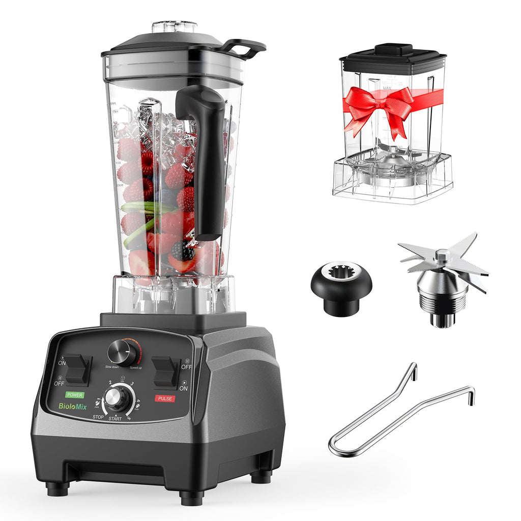 BioloMix Professional Smoothie Blender - 2200 Watt Motor, 68 Oz Large Capacity, High Speed Blender for Shakes, Smoothies, Ice Crushing, Frozen Fruits (with Extra Parts)