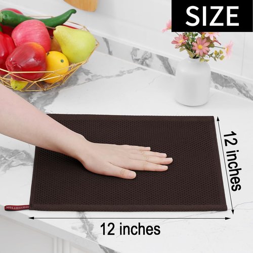 Homaxy Kitchen Dish Cloths - 100% Cotton Waffle Weave, Ultra Soft & Absorbent, 12 x 12 Inches, 8-Pack, Dark Brown