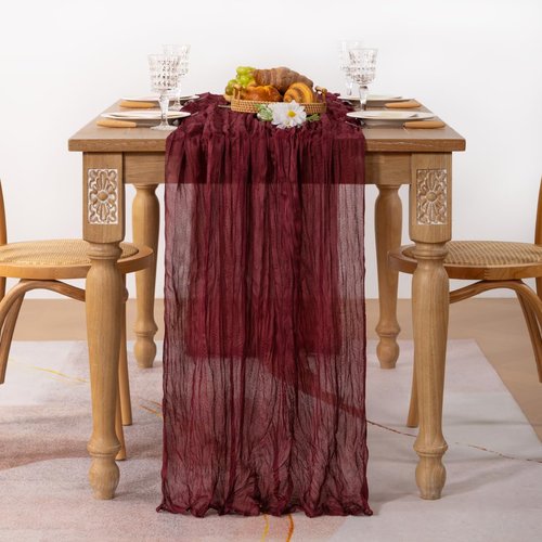 MLMC Burgundy Red Table Runner 10ft Wine Red Cheesecloth Table Runner Sheer Gauze Cheese Cloth Centerpiece 35x120 Inches for Wedding Bridal Shower Anniversary Events Decor