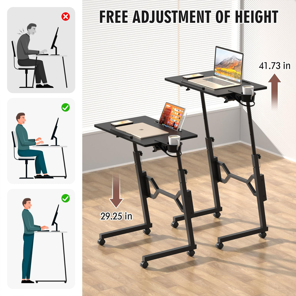 Enayplon Small Standing Desk with Wheels, Portable Treadmill Desk, Rolling Desk Adjustable Height for Laptop, Mobile Standing Table for Walking Pad, Bedside Table