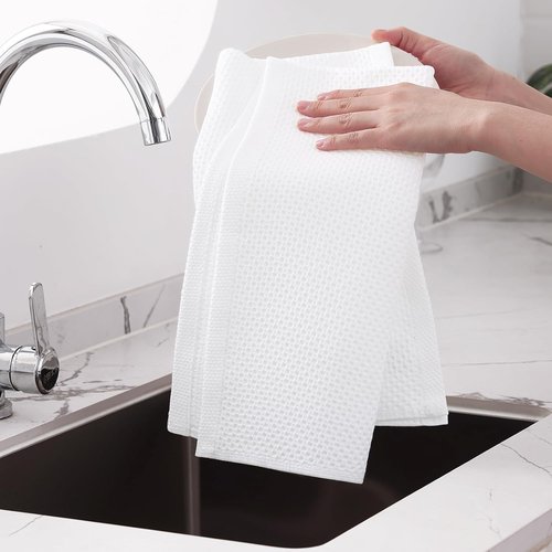 Homaxy Kitchen Dish Towels - 100% Cotton Oversized Waffle Weave, Ultra Soft & Absorbent, 20x28 Inches, 8-Pack, White