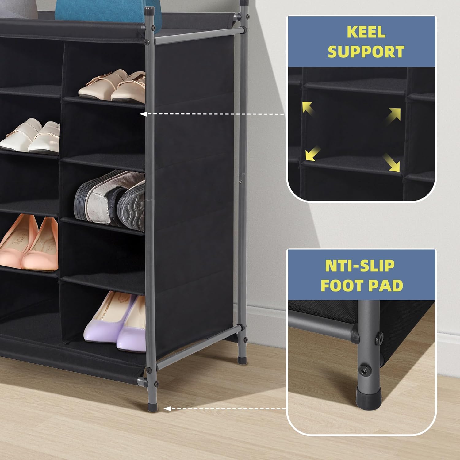 Storage Maniac Stackable Shoe Cubby Organizer - 20-Cube Free Standing Rack for Entryway & Closet | Black