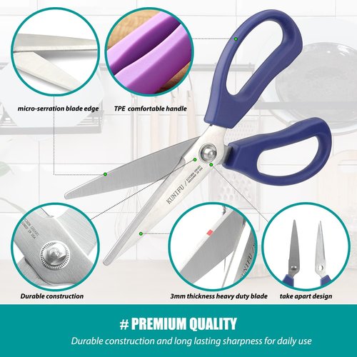 KUNIFU Kitchen Scissors - Heavy Duty All-Purpose Shears with Come Apart Design | Black