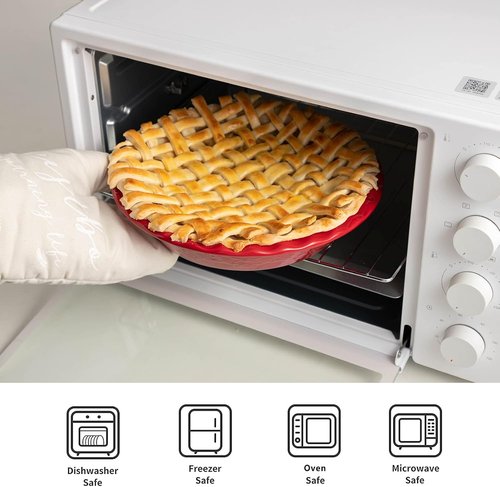 Fun Elements 9-Inch Ceramic Pie Pan - Deep Dish with Lace Emboss & Ruffled Edge | Perfect for Baking & Holiday Gifts
