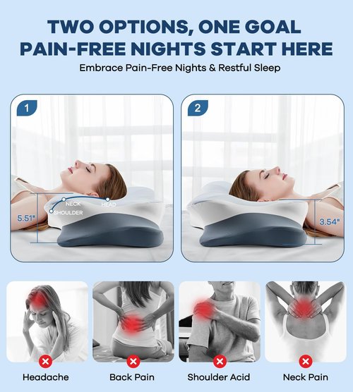 DONAMA Cervical Pillow for Neck and Shoulder,Contour Memory Foam Pillow,Ergonomic Neck Support Pillow for Side Back Stomach Sleepers with Pillowcase