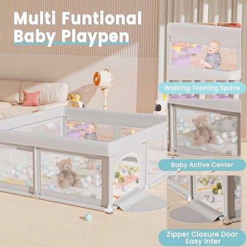 Hiaksedt Baby Playpen - Safe Play Area with Mat & Ocean Balls | 50 x 50 Inch for Babies & Toddlers