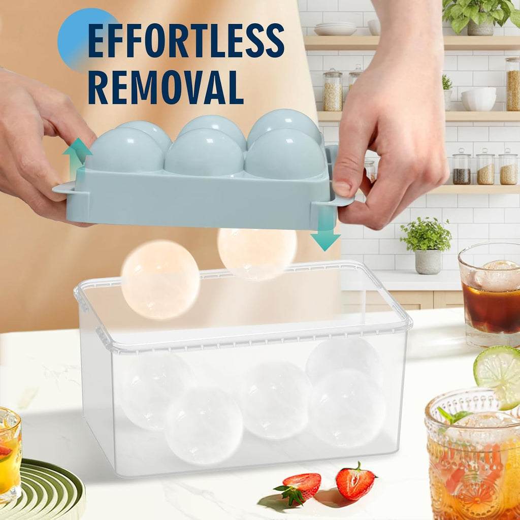 Skiennix Large Ice Ball Maker Mold - 2.5" Round Ice Cube Tray for Whiskey & Cocktails | 8 Sphere Ice Balls, Easy Release