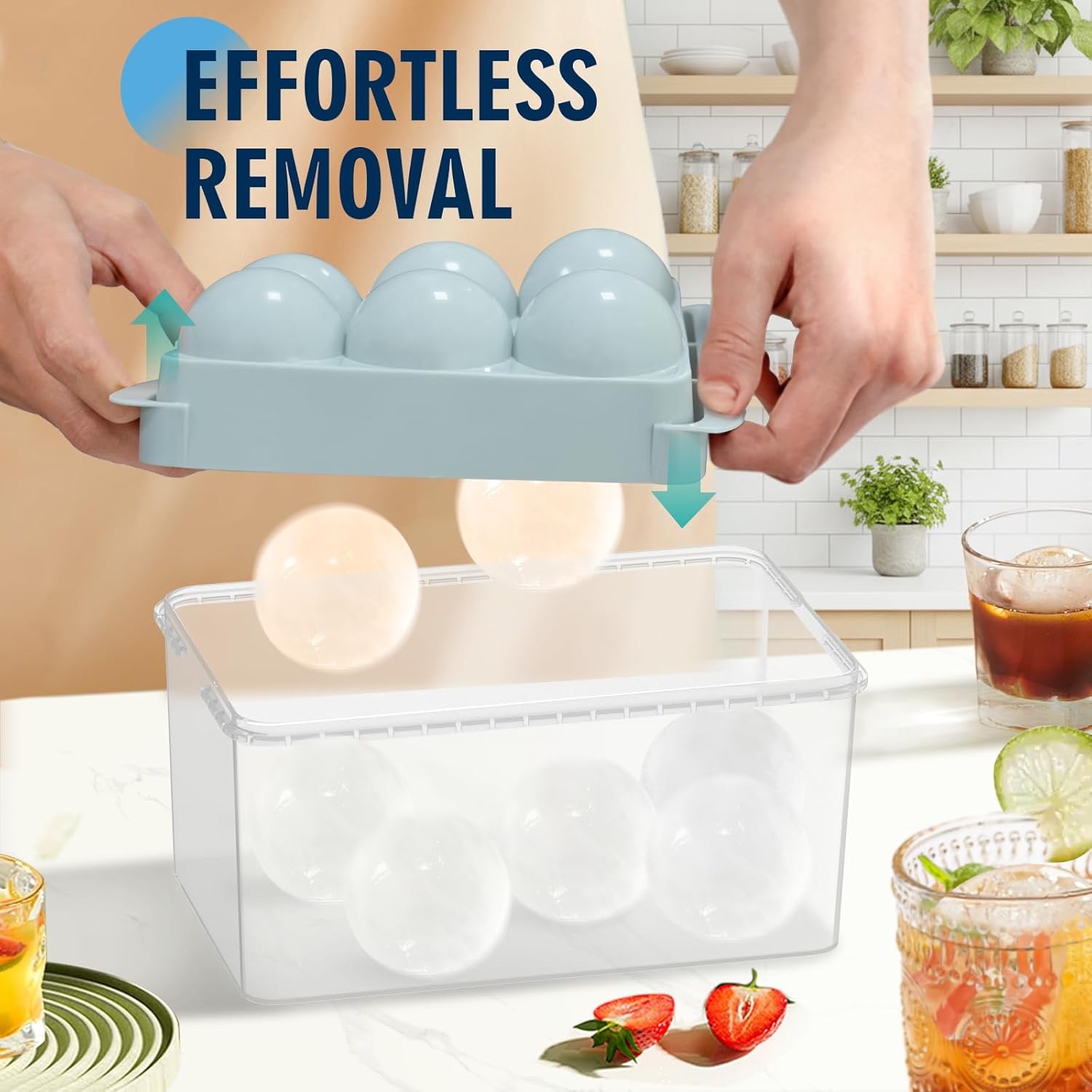 Skiennix Large Ice Ball Maker Mold - 2.5" Round Ice Cube Tray for Whiskey & Cocktails | 8 Sphere Ice Balls, Easy Release