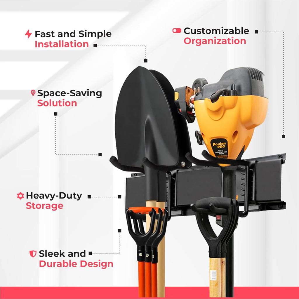 TIDYME Heavy-Duty Garage Wall Storage System - Wall-Mounted Tool Organizer Rack with 12-Piece Kit & Double-Layered Hooks