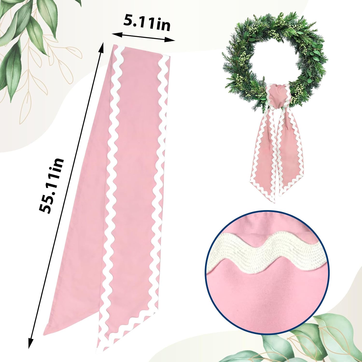 Skiennix Wreath Sash - Pink Cotton Satin Ribbon for Front Door Decor | 5.11 x 55.1 Inches