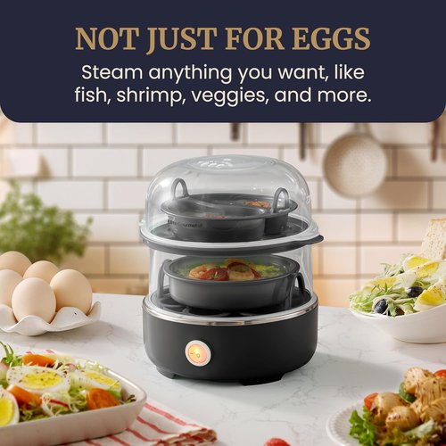 Elite Gourmet Easy Egg Cooker - Stainless Steel, Two-Tiered, 14-Egg Capacity, Auto Shut-Off, Black