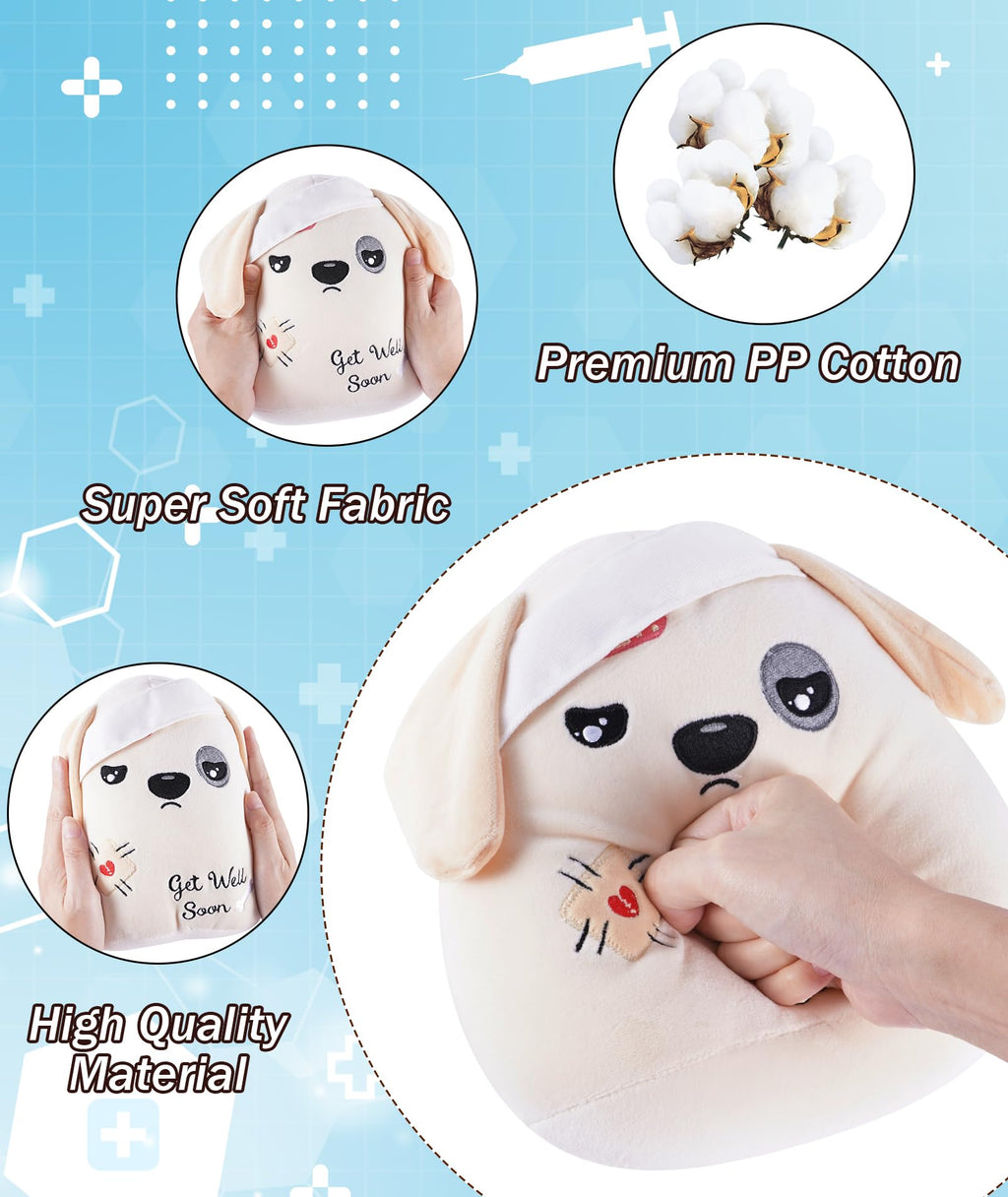 LeYoHa Get Well Soon Dog Plush - Dog Stuffed Animals Apricot Plushie Toys with Injury Bandage, Kids' Pillow Cushion, Gifts for Patient Girls Boys，9 Inch