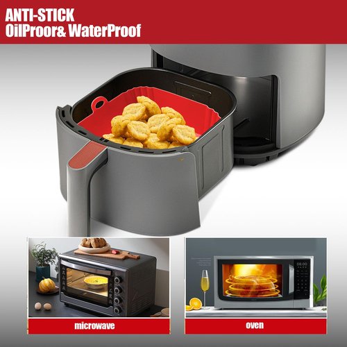 3 Pack Square Air Fryer Liners,7 Inch Silicone Airfryer Liners, Air Fryer Liners for 3 to 6 QT Oven Microwave Accessories,Reusable Baking Tray Oven Accessories(Black&Red&Blue)
