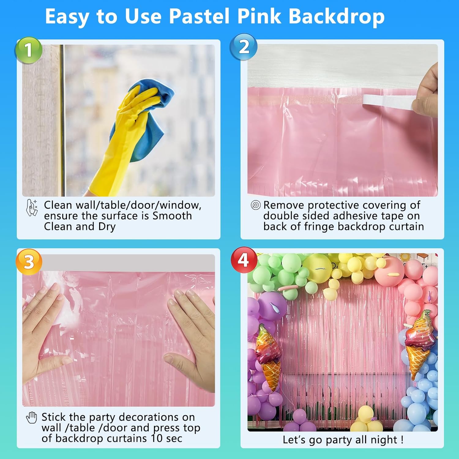 Skiennix Pastel Pink Birthday Party Backdrop - Foil Fringe Curtain 3.3x8.2ft | 2 Pack Streamers for Baby Showers & Bachelorette Celebrations