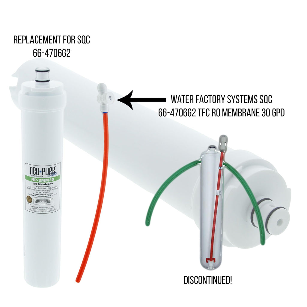 Neo-Pure NP-3MM30 SQC Compatible Membrane 30GPD Replaces the Water Factory Systems 66-4706G2 Filter Cartridge, used in the Water Factory Systems SQC3 and SQC4 RO Systems. (Compatible Membrane, 30 GPD)