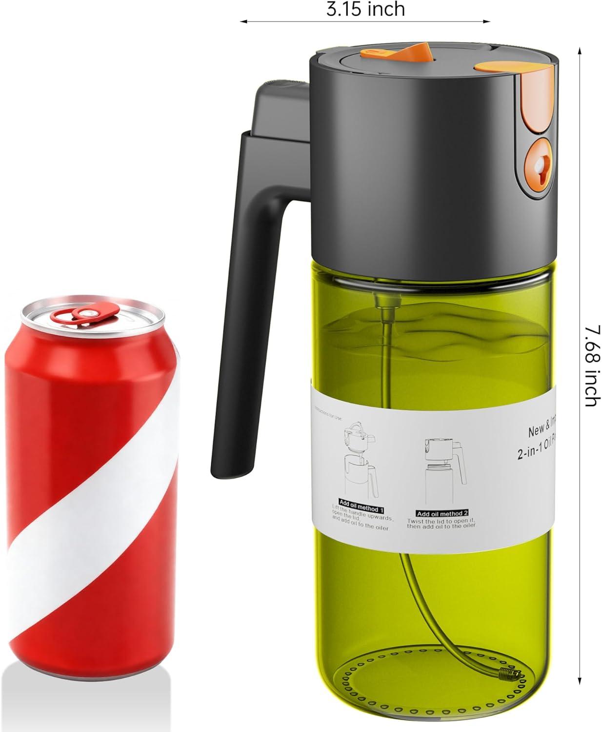 OURCABECUE 2-in-1 Oil Sprayer - 17oz Light-Blocking Glass Olive Oil Dispenser for Cooking | Food-Grade Mister with 8 Stickers (Green Bottle)