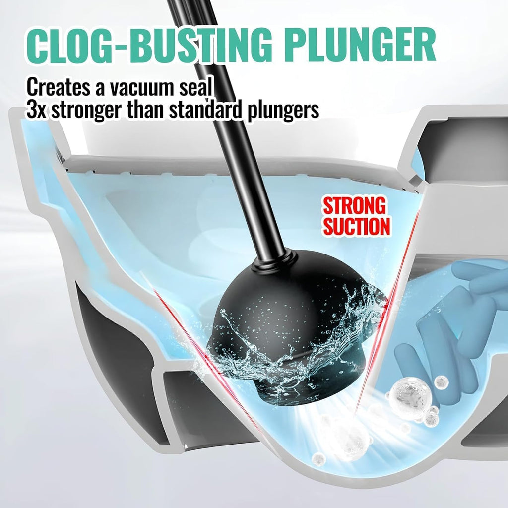 Skiennix 4-In-1 Toilet Brush and Plunger Set - Extra Long Handle with Crevice Cleaner | Black, 2 Pack