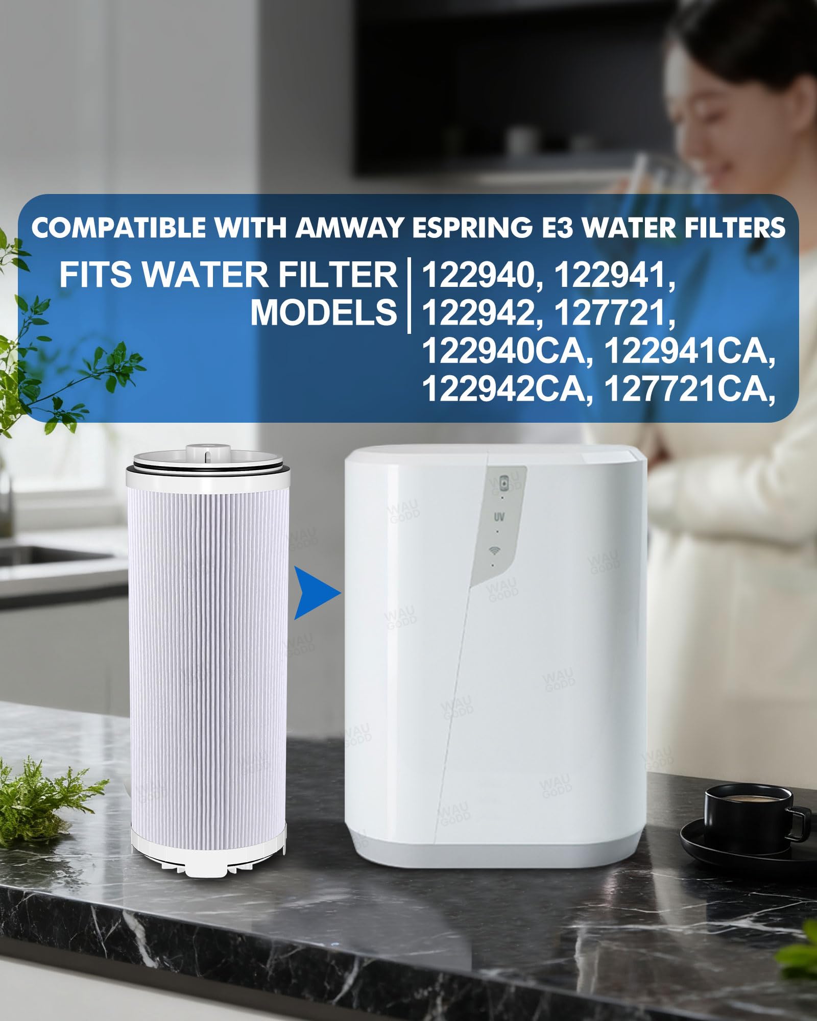 122943 Water Filter Replacement Cartridge, 3-in-1 e3 Carbon Filter+ Pre-Filter Compatible with Amway espring Water Filter System, Improve Taste & Retain Minerals