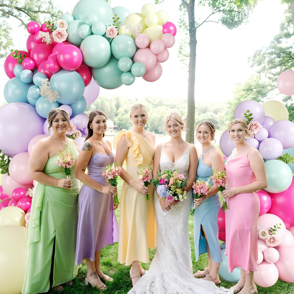 Wildflower Balloon Arch Kit, 124Pcs Pastel Balloon Arch Kit Includes Hot Pink Light Pink Blue Green Purple Yellow Balloons for Birthday Baby Shower Wedding Spring Summer Party Decorations