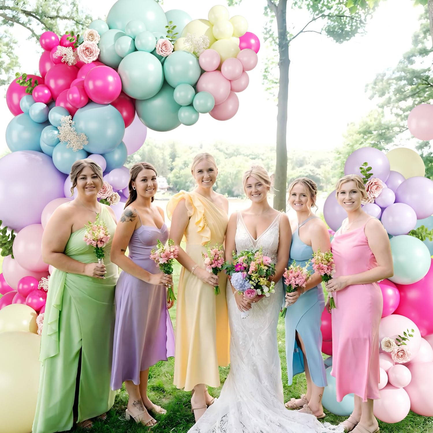 Wildflower Balloon Arch Kit, 124Pcs Pastel Balloon Arch Kit Includes Hot Pink Light Pink Blue Green Purple Yellow Balloons for Birthday Baby Shower Wedding Spring Summer Party Decorations
