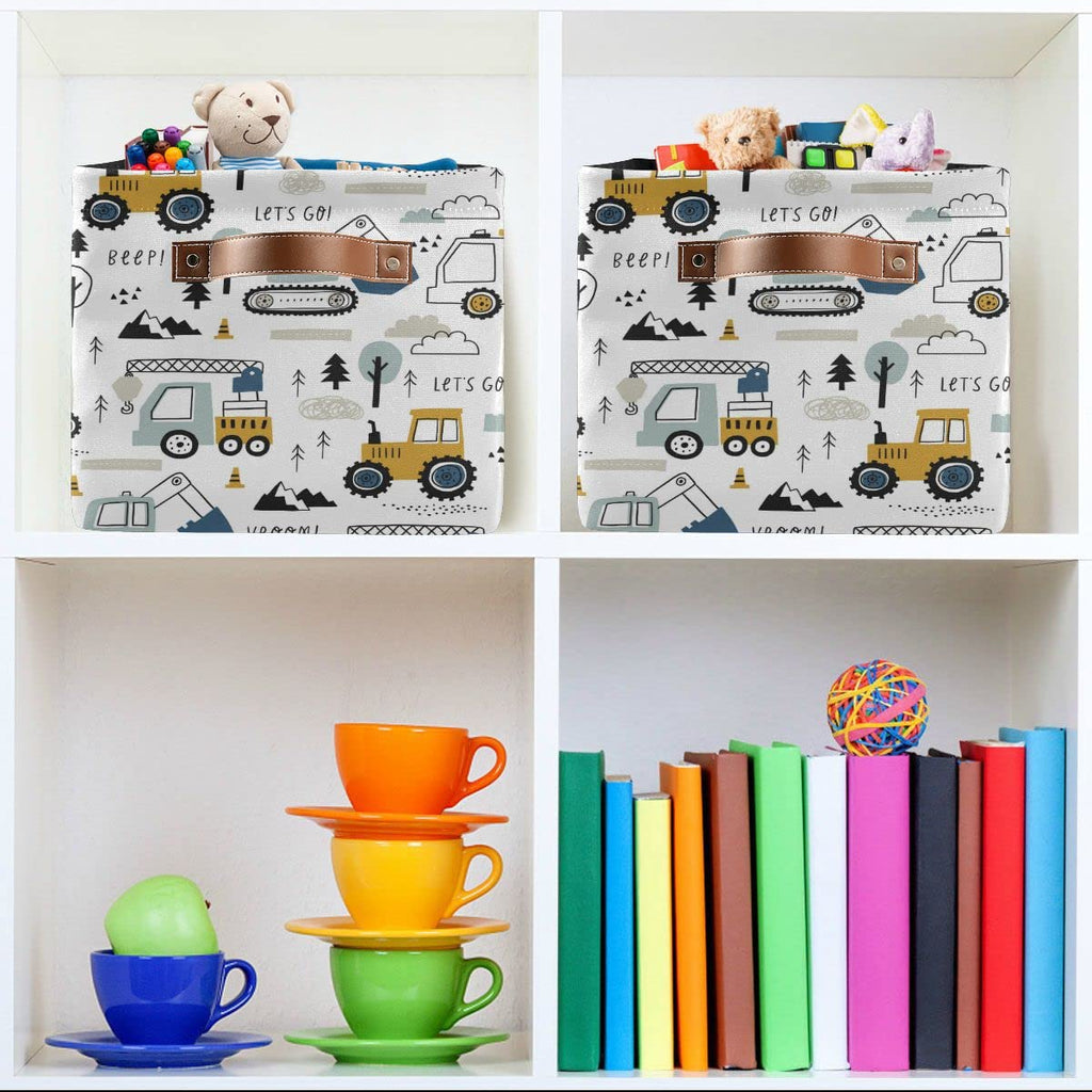 Wamika Excavator Truck Toy Storage Basket Fabric Kitchen Baskets Cars Boys Toys Open Home Storage Bins Boxes Foldable Organizer Bag for Baby Cloth Book Shelf Closet Baskets 16×12×8 Inches