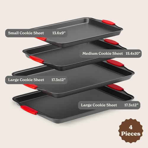 Country Kitchen Nonstick Bakeware Set - Heavy Duty & Easy Release, 4-Piece Red Stackable Set