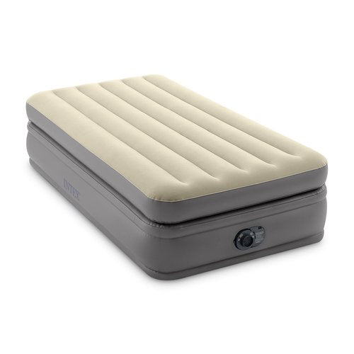 Intex 64161ED Twin Prime Comfort Elevated Air Mattress: Fiber-Tech – Twin Size – Built-in Electric Pump – 20in Bed Height – 300lb Weight Capacity