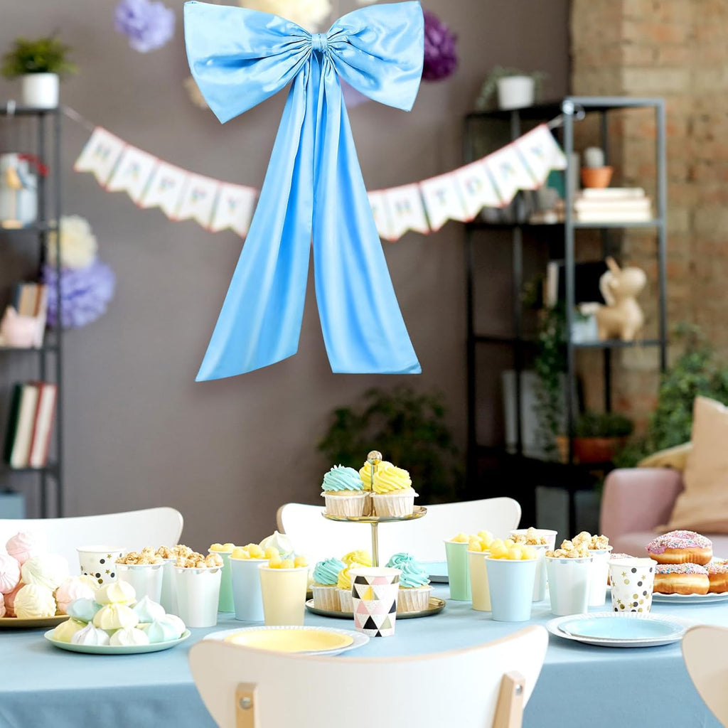 Wavwavw Sky Blue Large Bow Decor - Giant Satin Ribbon Tie for Party & Wedding | 24 x 36 Inches