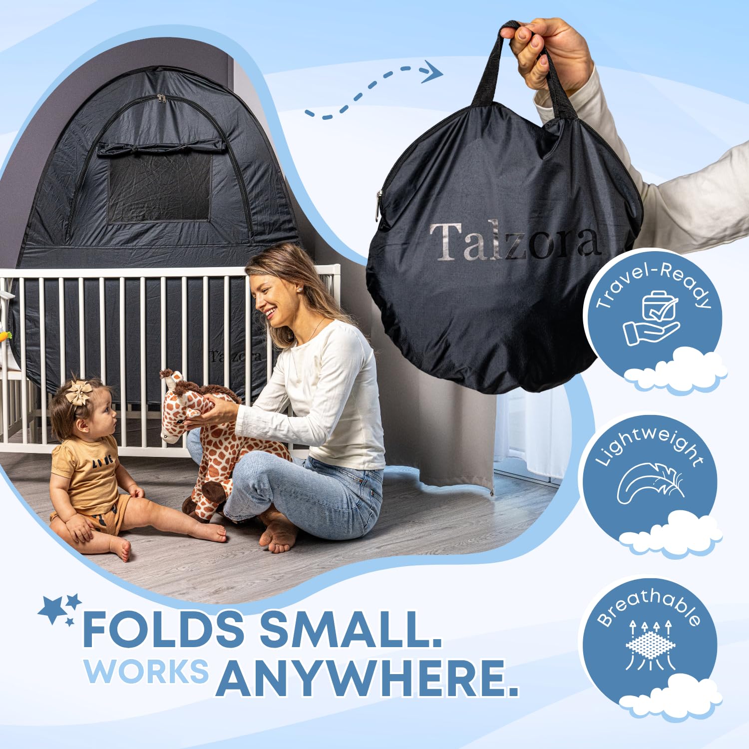 Talzora Baby Sleep Tent – Breathable Blackout Cover for Pack N Play, Crib Cover & Travel Sleep Pod, Easy pop up Setup for Toddlers and Babies Easy and Ready