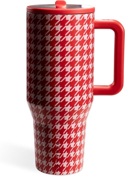 HydroJug Traveler - 40 Oz Insulated Water Bottle with Handle & Flip Straw | Leak-Resistant, Fits Cup Holder - Halle Houndstooth Design