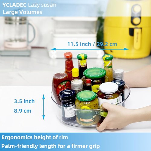 Lazy Susan 4-Pack Turntable Organizer - 11.5-Inch Clear Storage Bins for Kitchen & Bathroom
