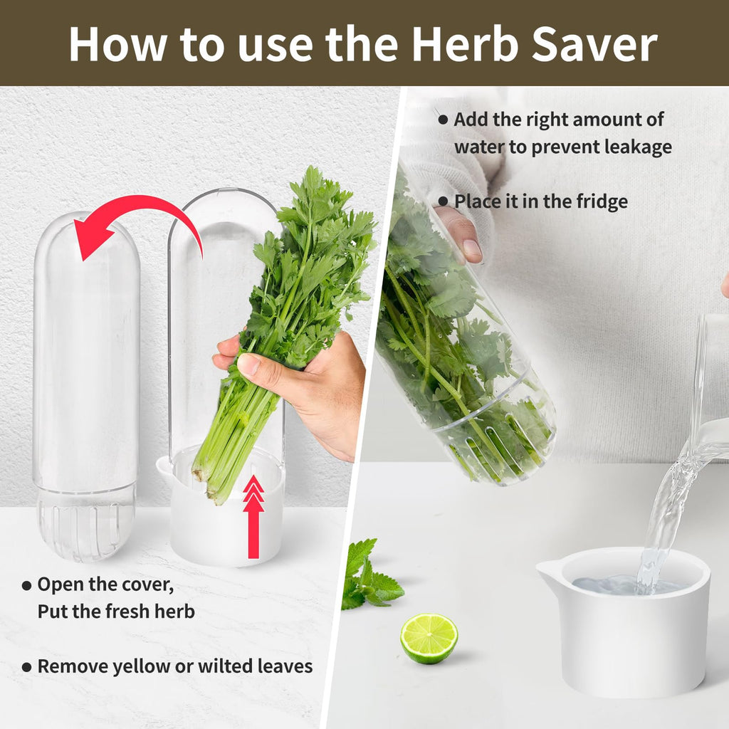UEOZ Herb Keeper for Refrigerator, Herb Saver for Refrigerator, Vegetable Preservation Bottle for Cilantro, Mint, Parsley, Asparagus, Keeps Greens Fresh for 2-3 Weeks (1PCS)