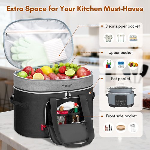 YOREPEK Carrying Bag for Ninja Crockpot 8.5 Quart Slow Cooker, 2 Layer Insulated Travel Case with Easy-Clean Lining & Shoulder Strap, Accessories for Ninja Foodi Possible Cooker Pro