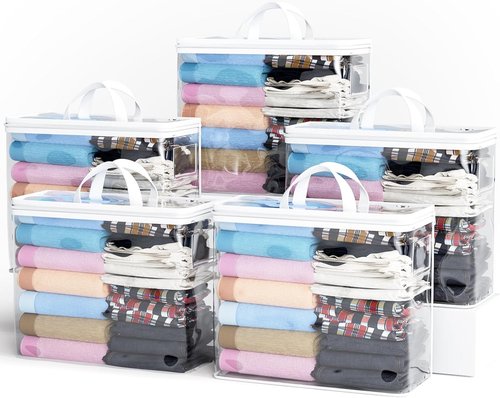 Clear Zippered Storage Bags by 5PACK - 22L for Clothes, Bedding, Blankets & More | White