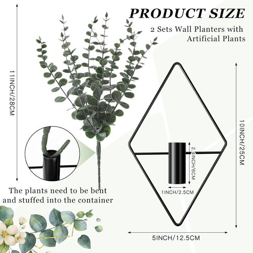 Jexine Hanging Planters - 4 Pcs Metal Eucalyptus Vases for Indoor Decor | Modern Geometric Boho Style (Black)