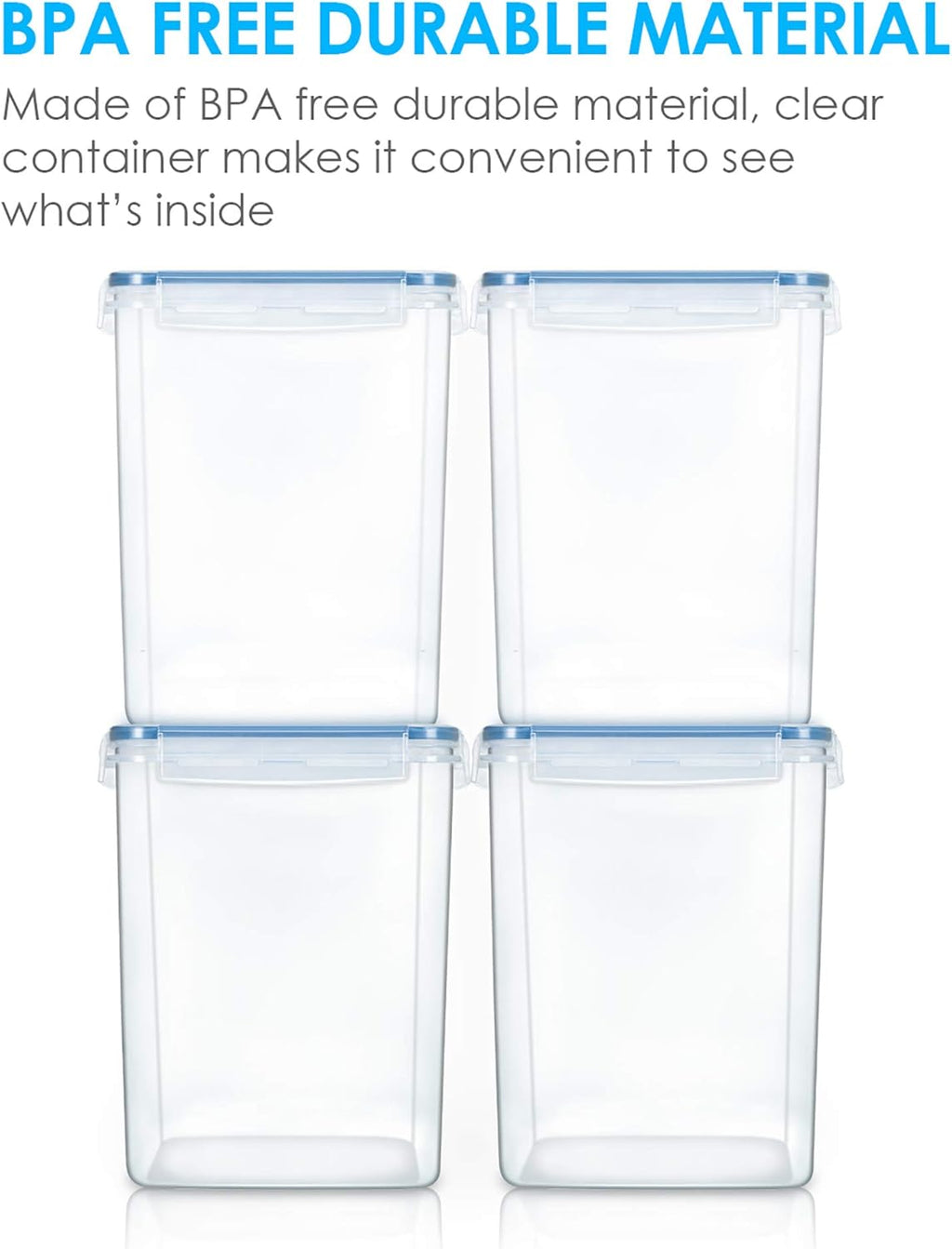 Vtopmart Large Food Storage Containers - 5.2L BPA-Free Airtight Canisters with Lids & Labels | 4 Pieces in Blue