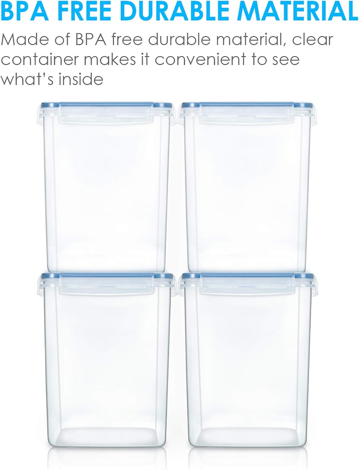 Vtopmart Large Food Storage Containers - 5.2L BPA-Free Airtight Canisters with Lids & Labels | 4 Pieces in Blue