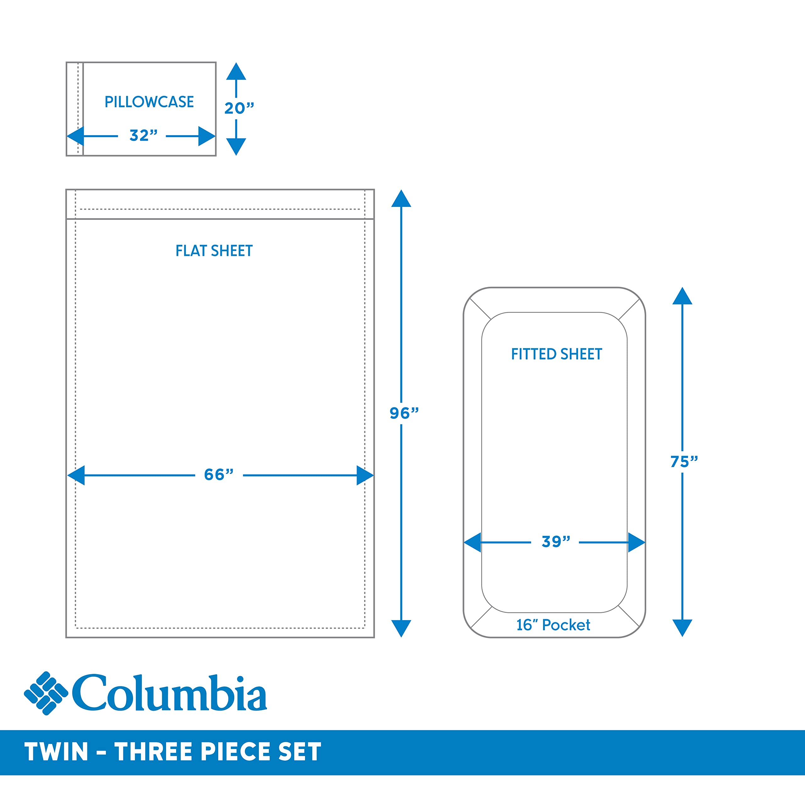 Columbia Omni Freeze Super Soft Breathable, Moisture-Wicking, Cooling Sateen Flat Sheet, Fitted Sheet, and Pillow Case Set, Luxury 3 Piece White Twin Bedsheets Set