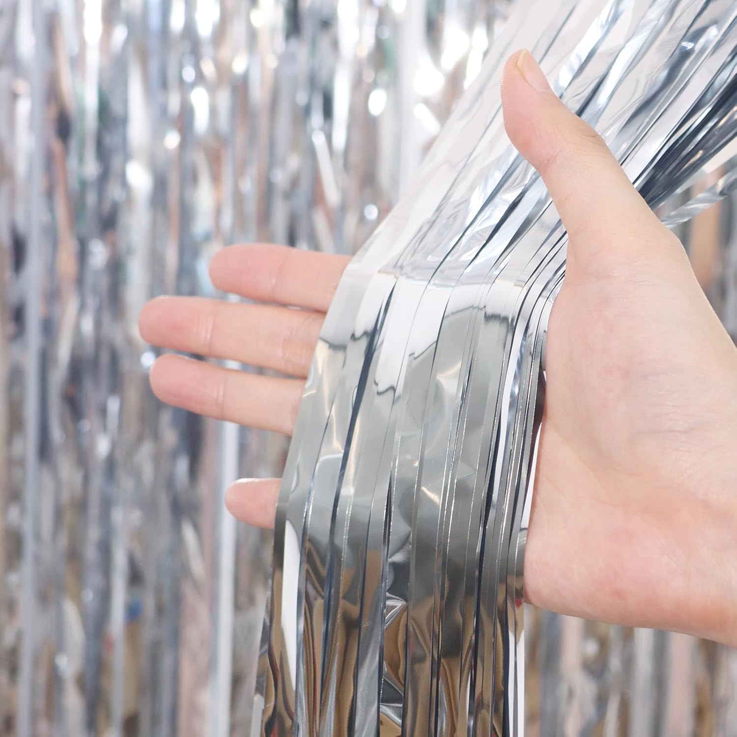Voircoloria Foil Fringe Backdrop Curtains - 3.3 x 6.6 Ft Silver Tinsel Streamers for Parties & Events