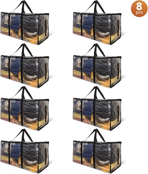 CONGREGATE Extra Large Moving Bags - 97L Heavy Duty Totes with Reinforced Handles & Metal Zippers | 8 Pack, Foldable Storage Boxes