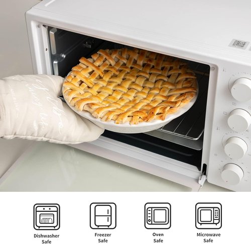 Fun Elements 9-Inch Ceramic Pie Pan - Deep Dish with Lace Emboss & Ruffled Edge | Perfect for Baking Gifts