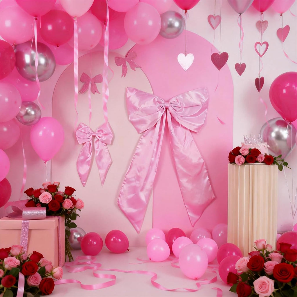 Skiennix Pink Bow Decor - 2 Pack Large & Small Coquette Wall Backdrop for Valentine's Day & Showers