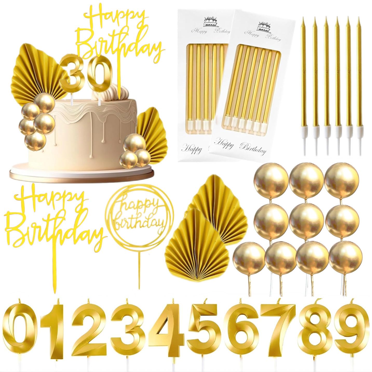 Gold Birthday Candles, Tyotrbs Happy Birthday Candle For Cake birthday candles Numbers Birthday Candles DIY Cake Decor for Men Women Wedding Anniversary