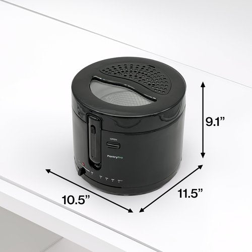 PantryPro 2.5 Liter Electric Deep Fryer with Cool Touch Sides and Nonstick Basket, Adjustable Temperature, Lid with Viewing Window, Black