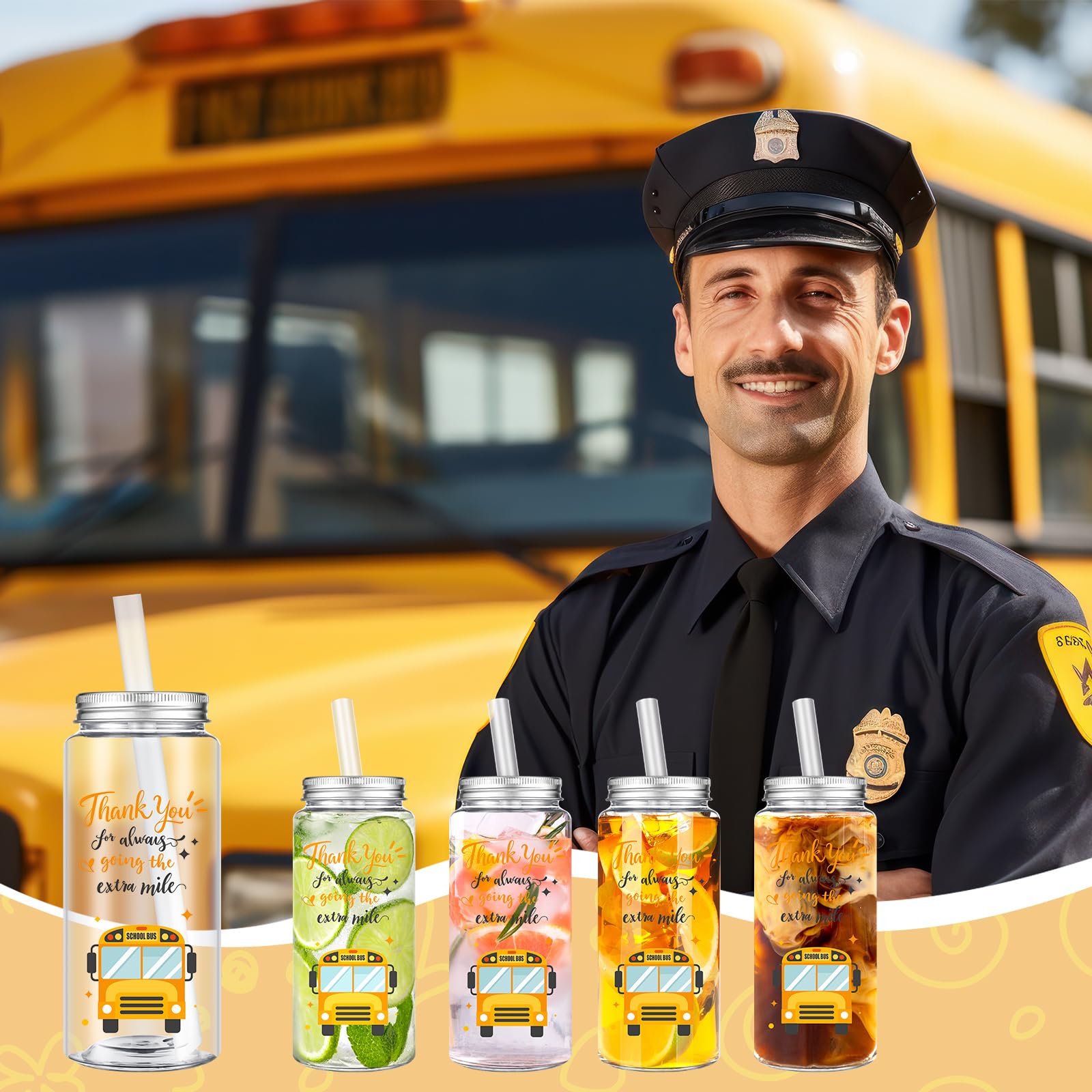Skylety 24 Pcs School Bus Driver Gift Cup Bulk, School Bus Driver Appreciation Gifts 4 oz Plastic Cup Thank You for Always Going The Extra Mile Tumbler with Lids and Straws for Men Drivers