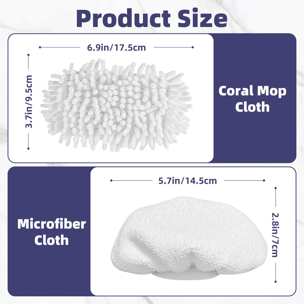 LOVECO 6 Pack Universal Steam Cleaner Accessories, Reusable Steam Shot Attachments, Steam Mop Pads, Handheld Steamer Washable Cloth- 3 Microfiber + 3 Coral Cloths + Laundry Bag