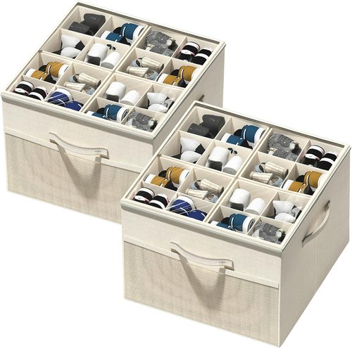 Aokeyee Shoe Organizer - Foldable Storage Box with Adjustable Dividers | Fits 16-32 Pairs, Clear Cover