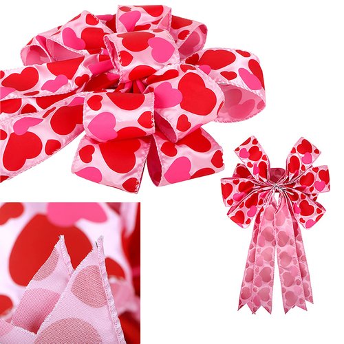 Large Heart Printing Ribbin Bows Red Heart Wreaths Bows for Wedding Valentine's Day Window Door Wreath Decoration